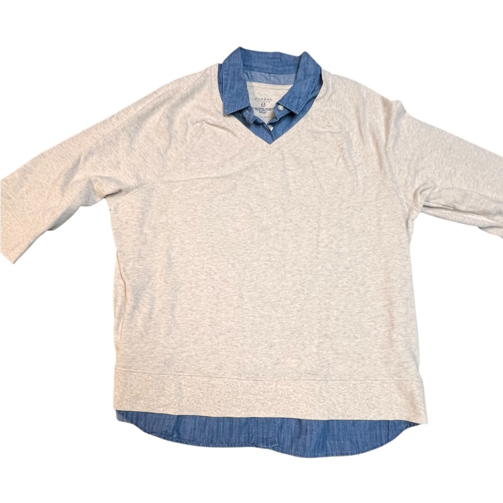 Sonoma chambray and fleece layered 3/4 sleeve top with denim lining size 2XL